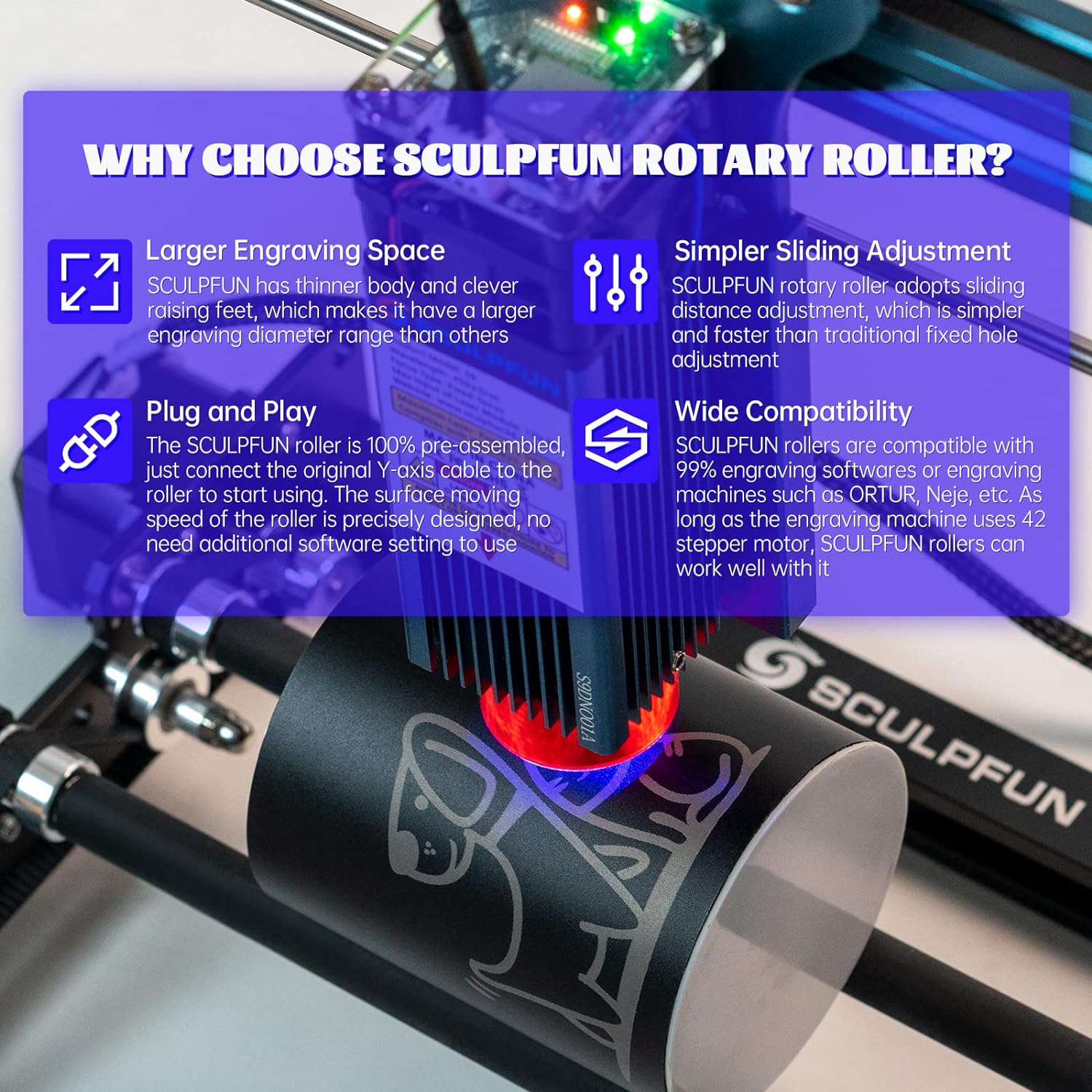 SCULPFUN Laser Rotary Roller L - đánh giá và giá Rotary Axis Laser Engraver