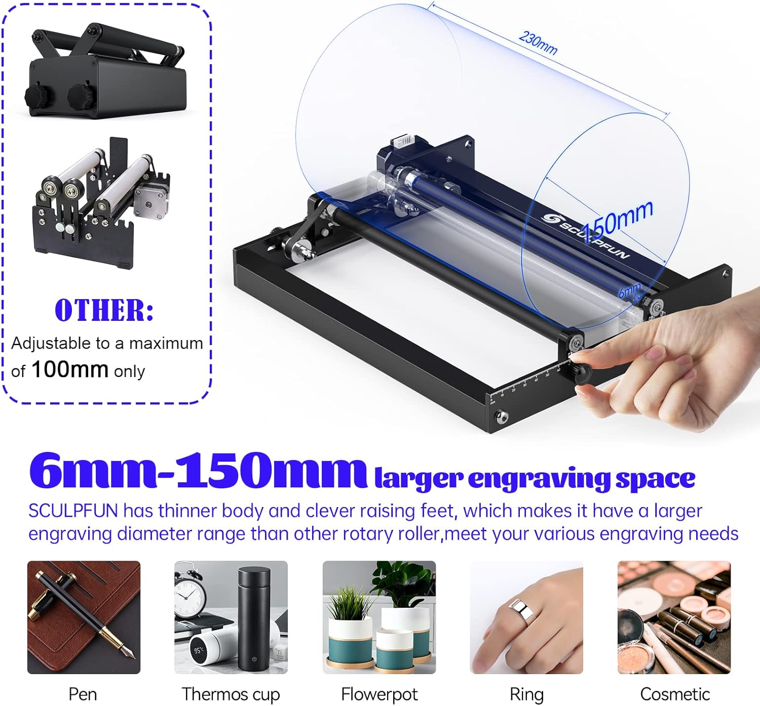 SCULPFUN Laser Rotary Roller L - đánh giá và giá Rotary Axis Laser Engraver
